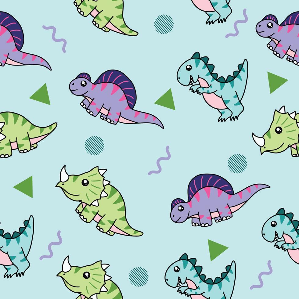 cute colorful dinosaur animal seamless pattern object wallpaper with design greenish blue. vector