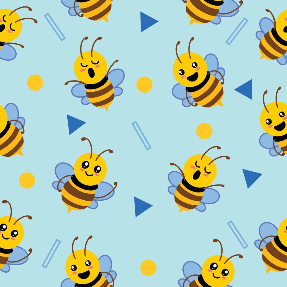 cute cute little bee animal seamless pattern blue object wallpaper with design sea blue. vector