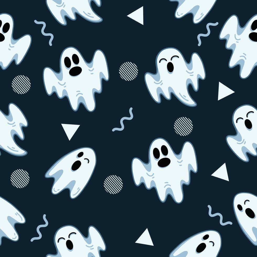 cute white ghost seamless pattern object wallpaper with design dark blue. vector