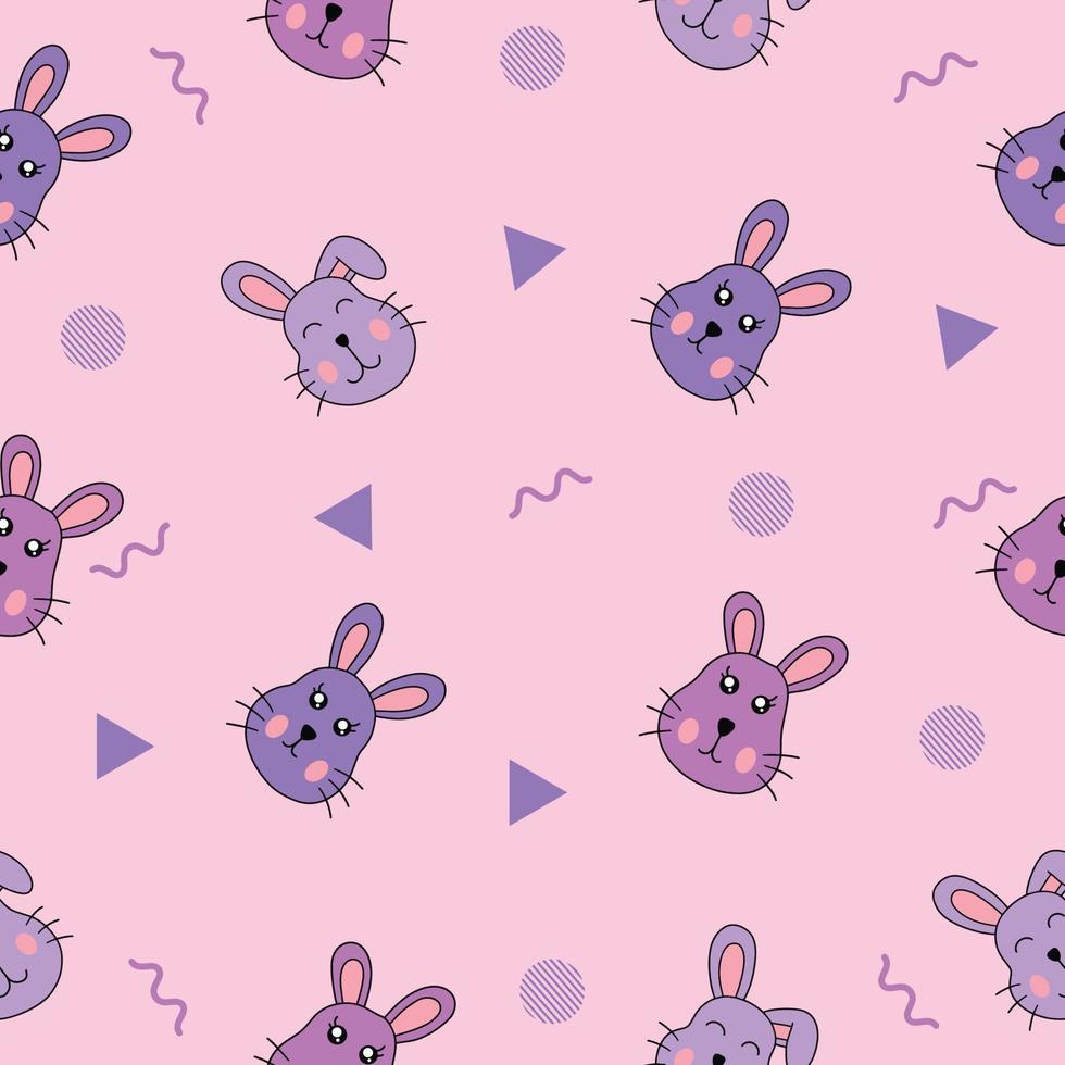 cute many colorful animal head animal seamless pattern object wallpaper with design light pink. vector