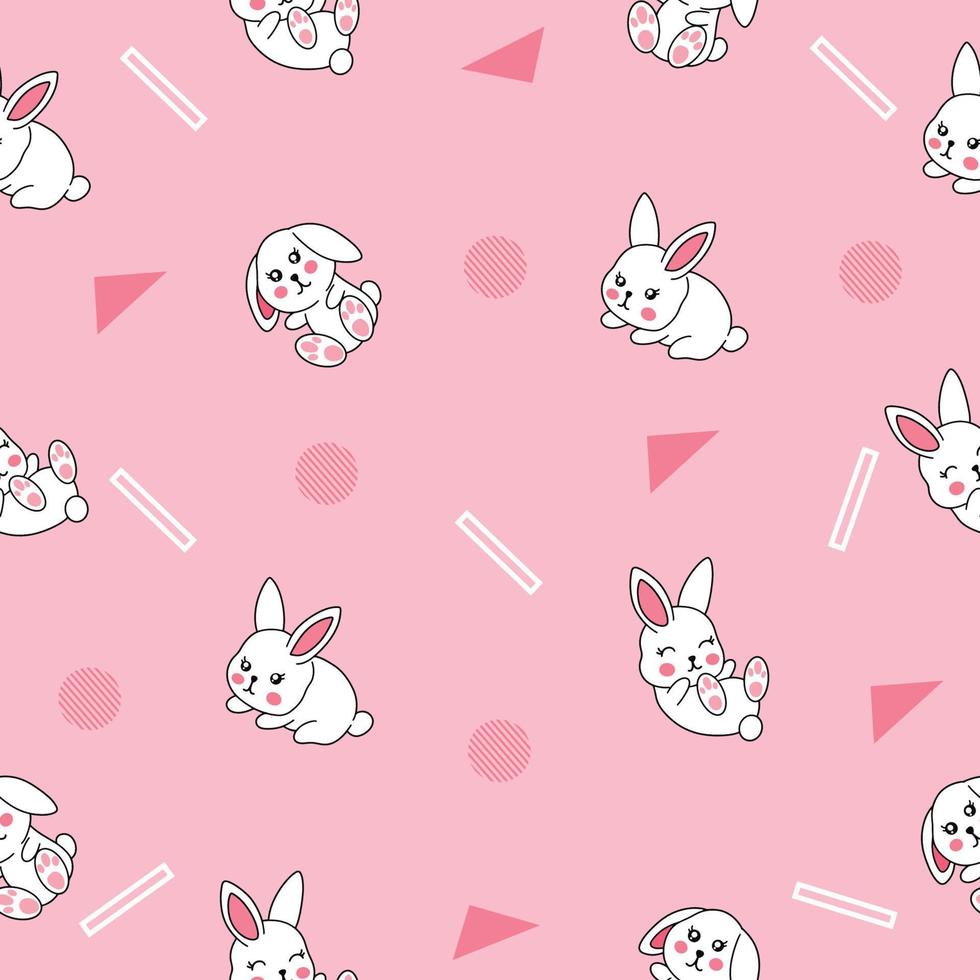 cute many white rabbit animal seamless pattern pink object wallpaper with design light pink. vector