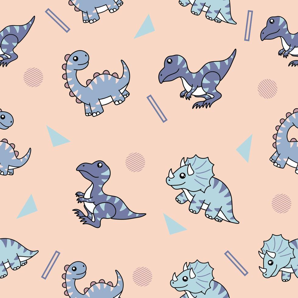 cute many colorful dinosaur animal seamless pattern colorful object wallpaper with design light cream. vector