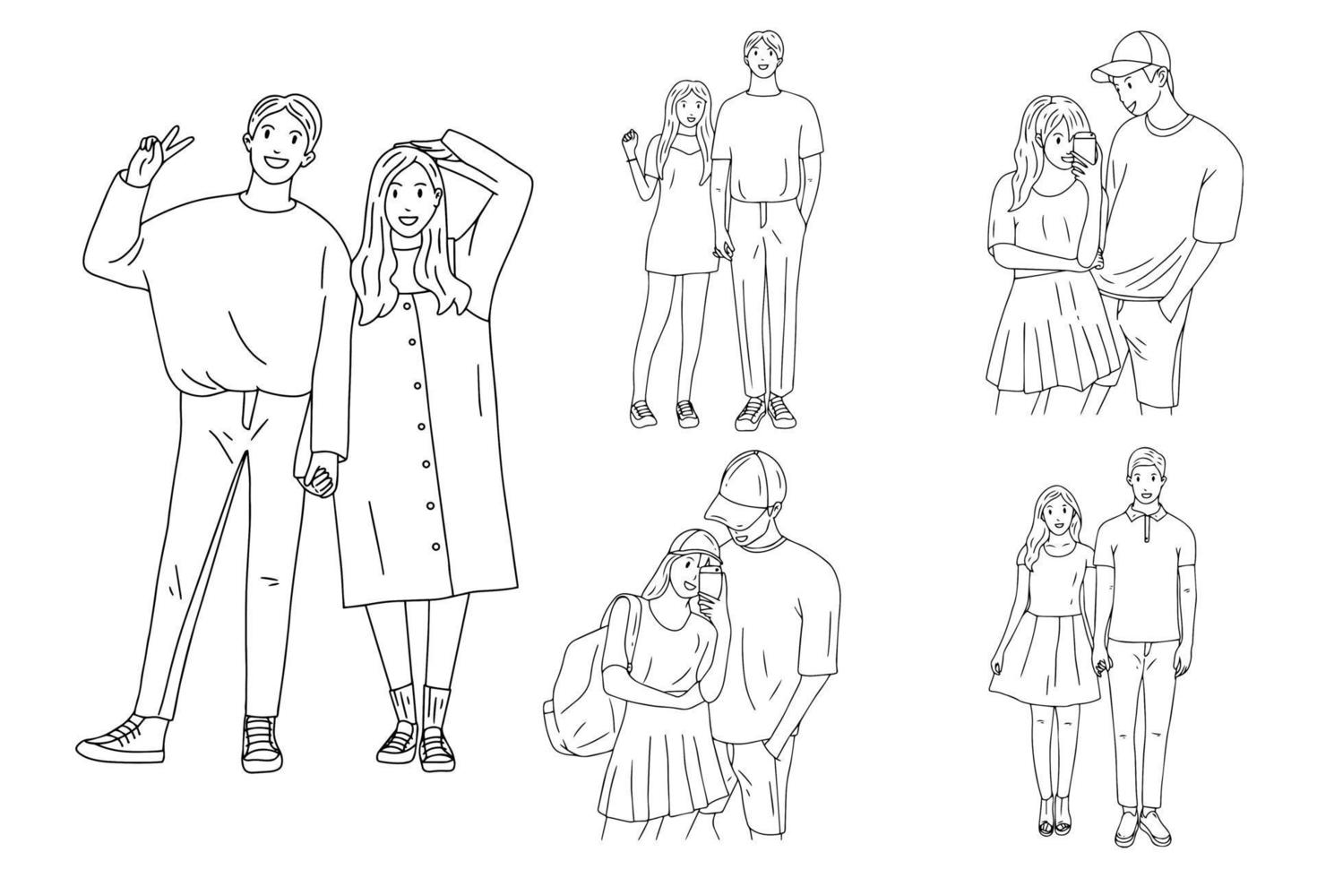 Premium Vector  Set bundle line art drawing simple couple fall in