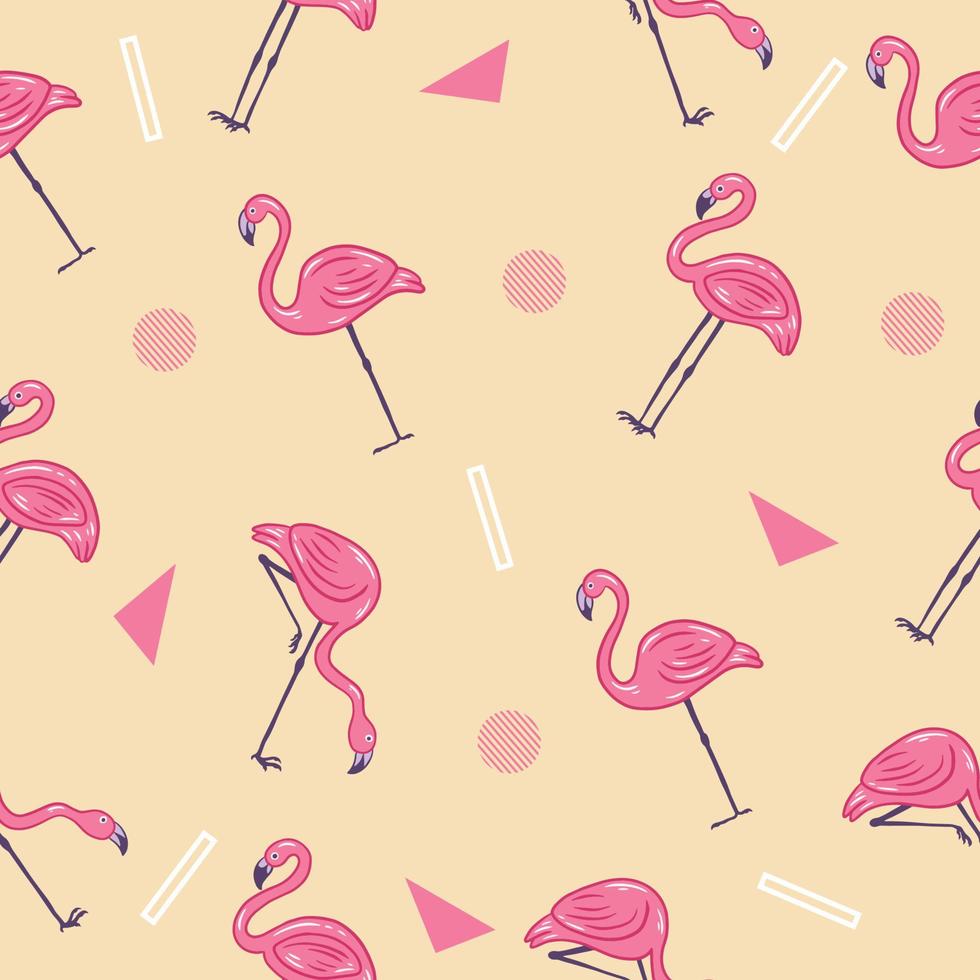 Fondo de pantalla de objeto rosa lindo animal cigüeña rosa de patrones sin fisuras con crema pastel de diseño. vector