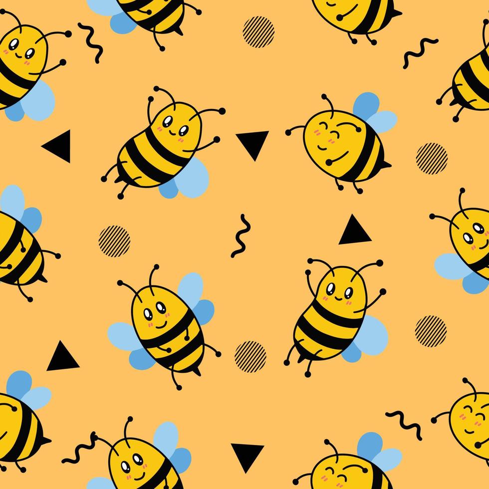 cute cute little bee animal seamless pattern black object wallpaper with design orange. vector