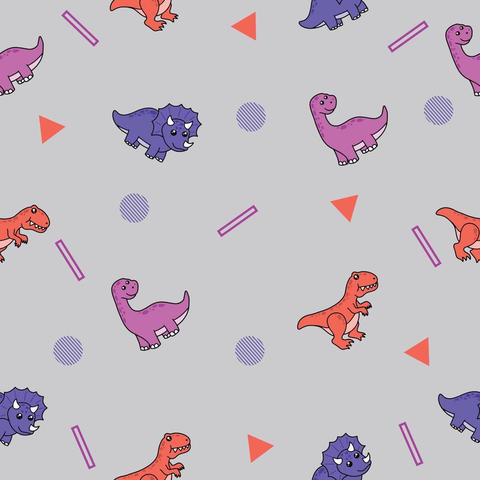 cute colorful dinosaur animal seamless pattern colorful object wallpaper with design gray. vector