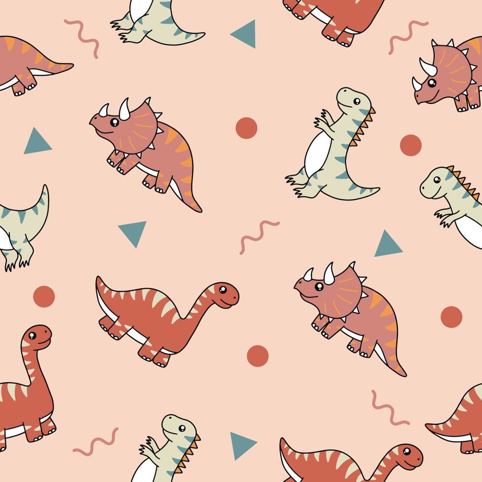 cute many colorful dinosaur animal seamless pattern colorful object wallpaper with design light cream. vector