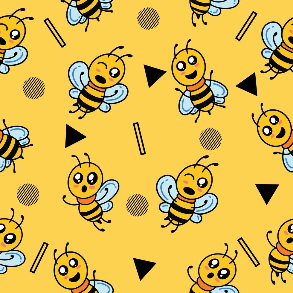 Fondo de pantalla de objeto negro de patrones sin fisuras de animales de abeja lindo lindo con diseño naranja. vector
