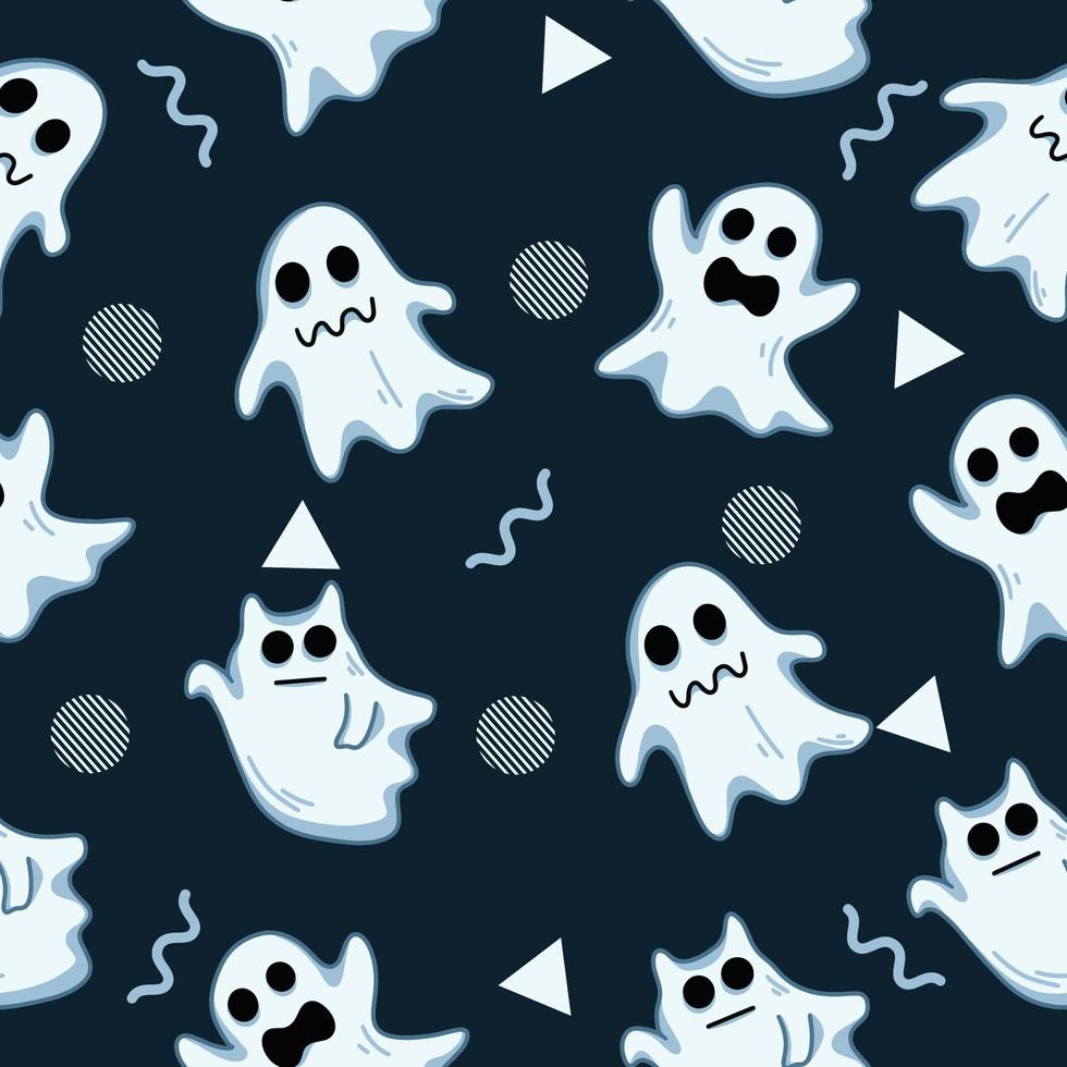 cute white ghost seamless pattern object wallpaper with design dark blue. vector