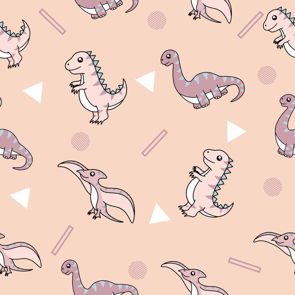 cute many colorful dinosaur animal seamless pattern colorful object wallpaper with design light cream. vector