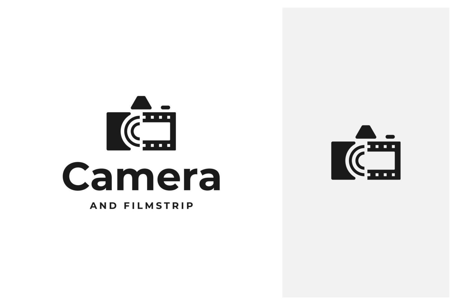 camera combined with film strip vector logo design