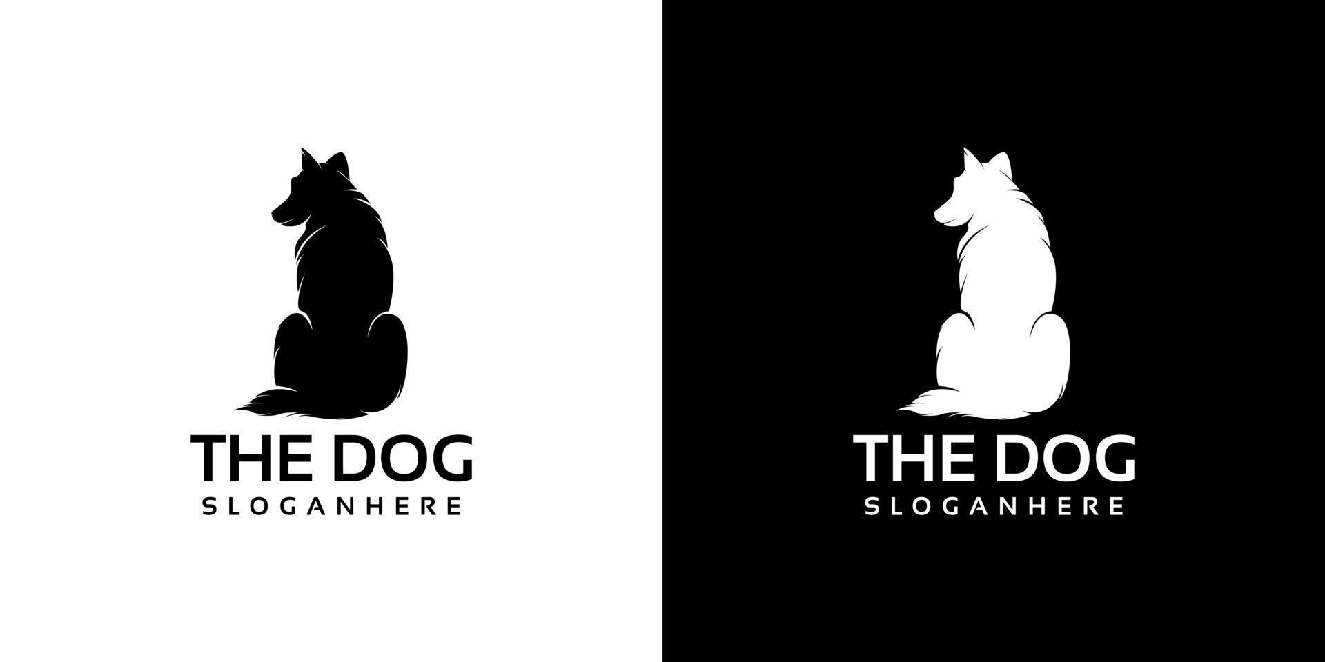 sitting dog silhouette logo design vector