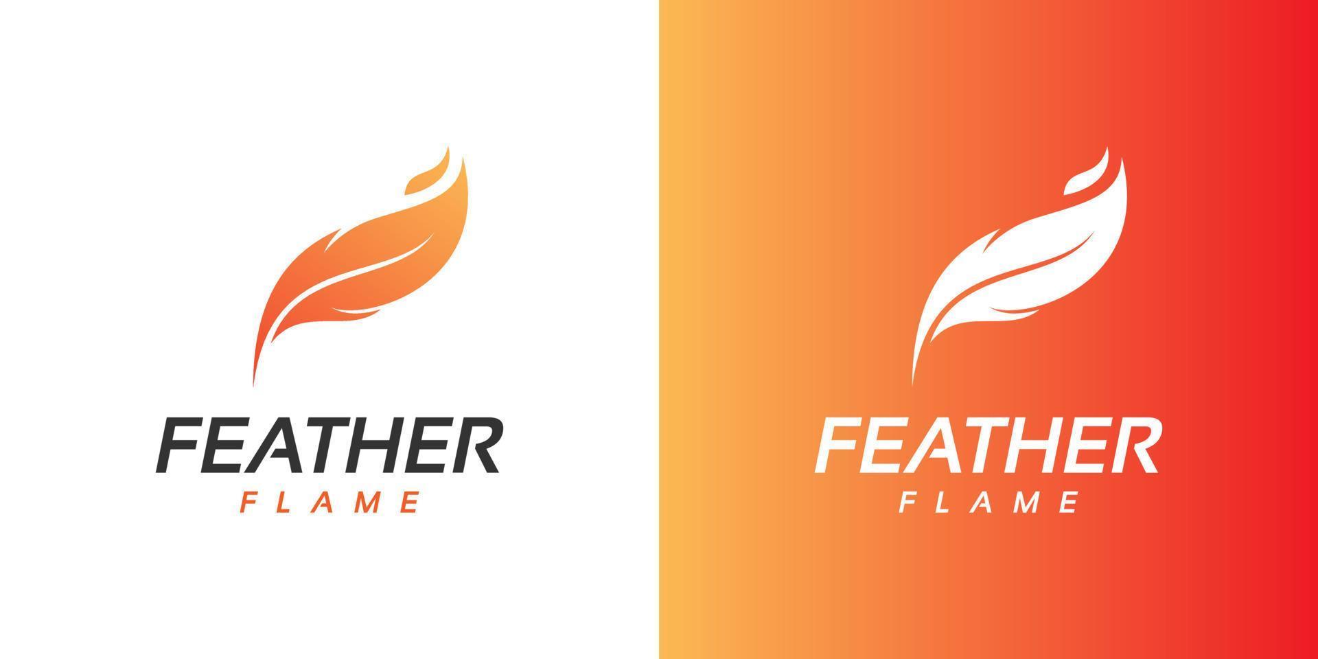 fuego, llama, vector de diseño de logotipo de pluma