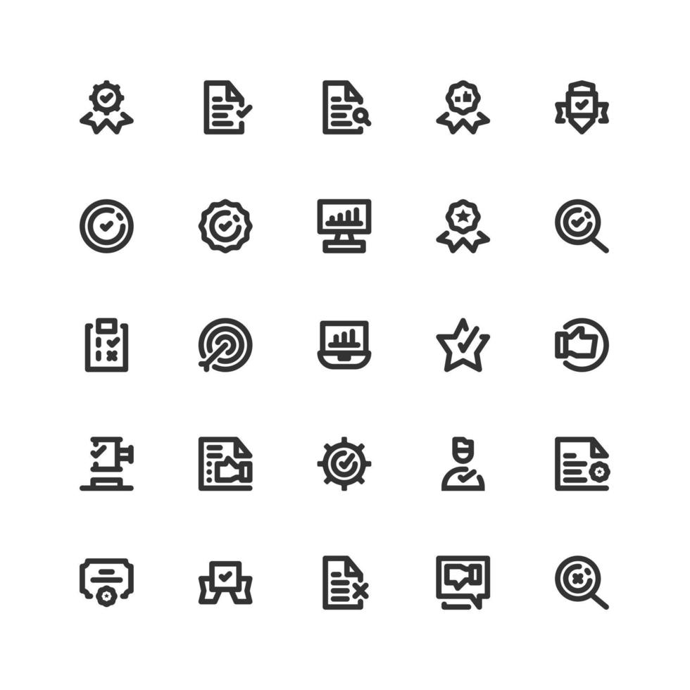 business quality standards and requirements vector icon set pack in bold outline style