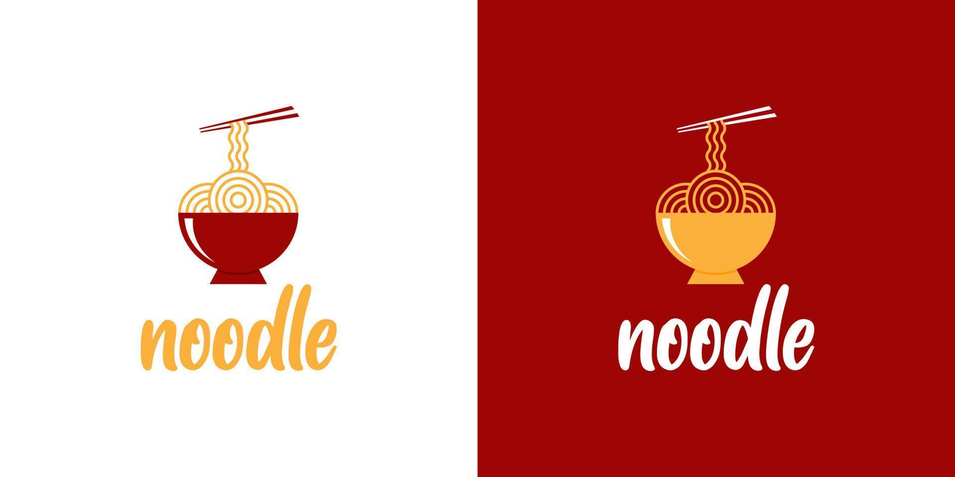 noodle or ramen logo design vector in red bowl