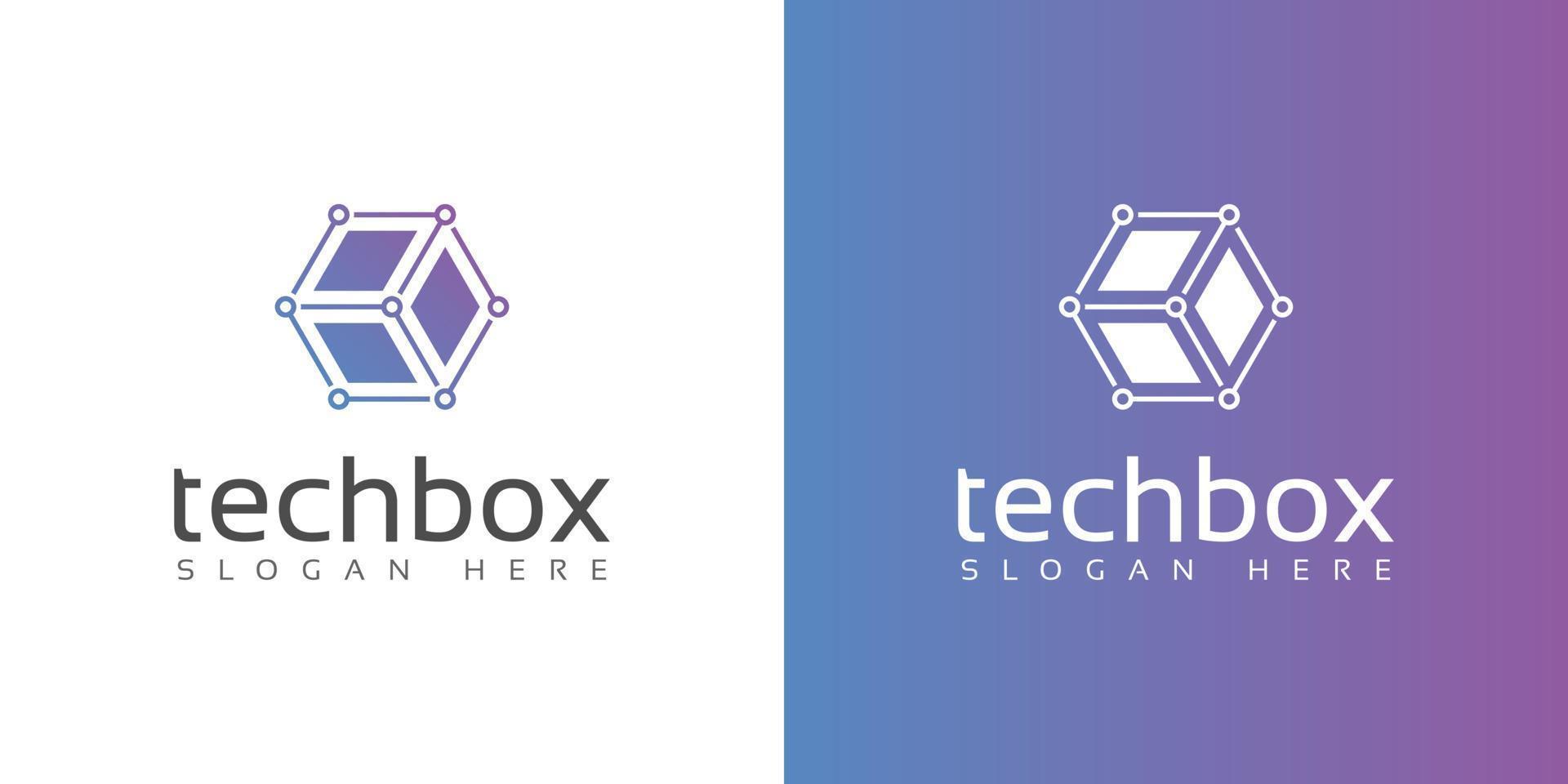 modern hexagon box cube tech technology logo with connecting dots vector
