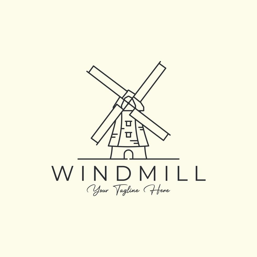 windmill with linear style logo icon template design. bakery, electric ,farm, wheat,rice vector illustration