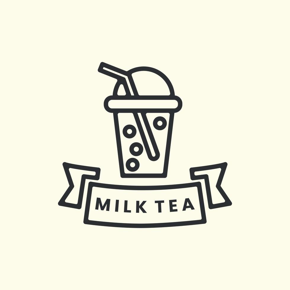 té de leche con diseño de plantilla de icono de logotipo de estilo de arte de línea. burbuja, boba, hielo, ilustración vectorial vector