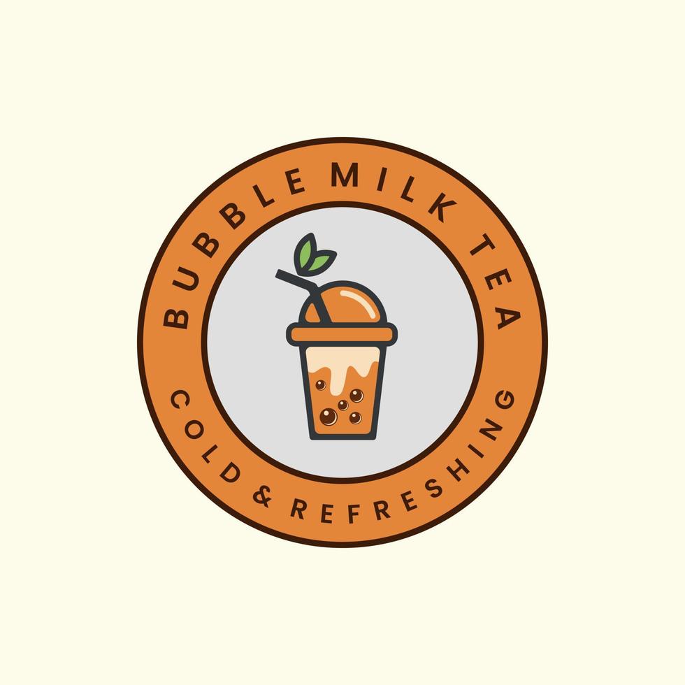 bubble tea with flat color and emblem style logo icon template design. milk, boba , ice, vector illustration