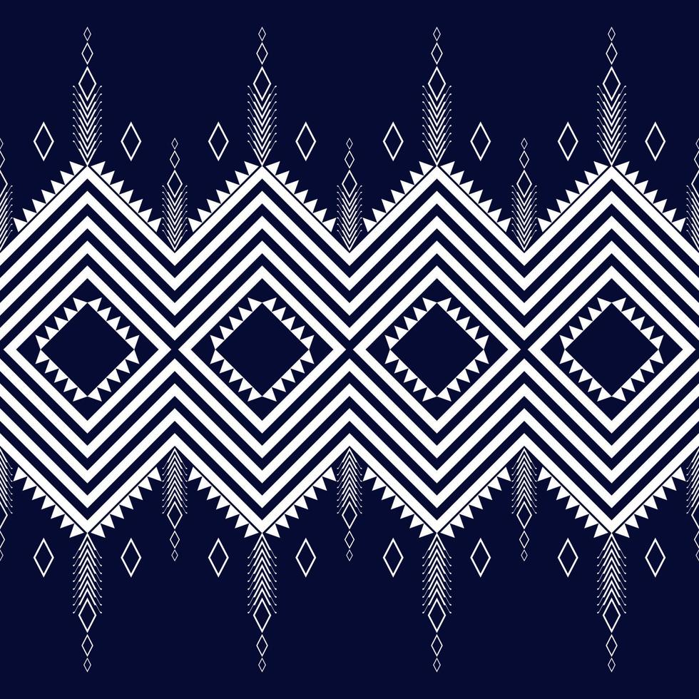 White and dark blue geometric ethnic seamless pattern design for wallpaper, background, fabric, curtain, carpet, clothing, and wrapping vector illustration.