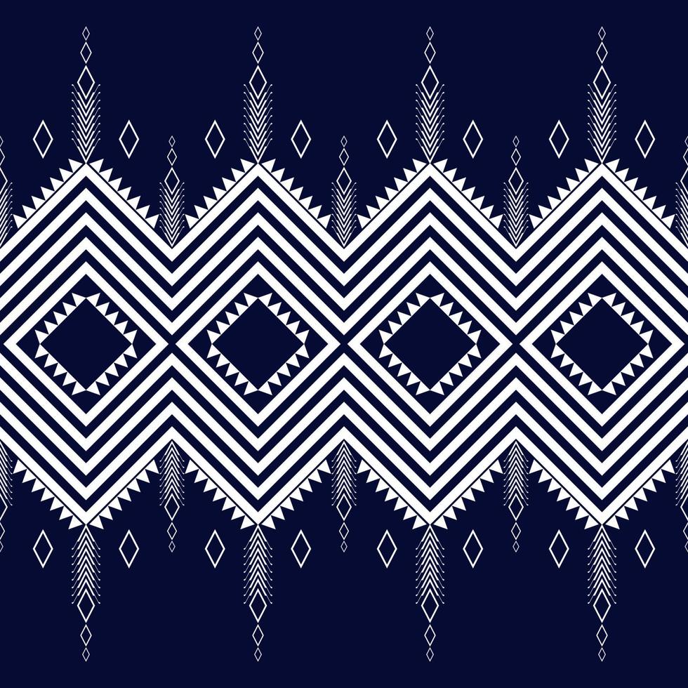 White and dark blue geometric ethnic seamless pattern design for wallpaper, background, fabric, curtain, carpet, clothing, and wrapping vector illustration.