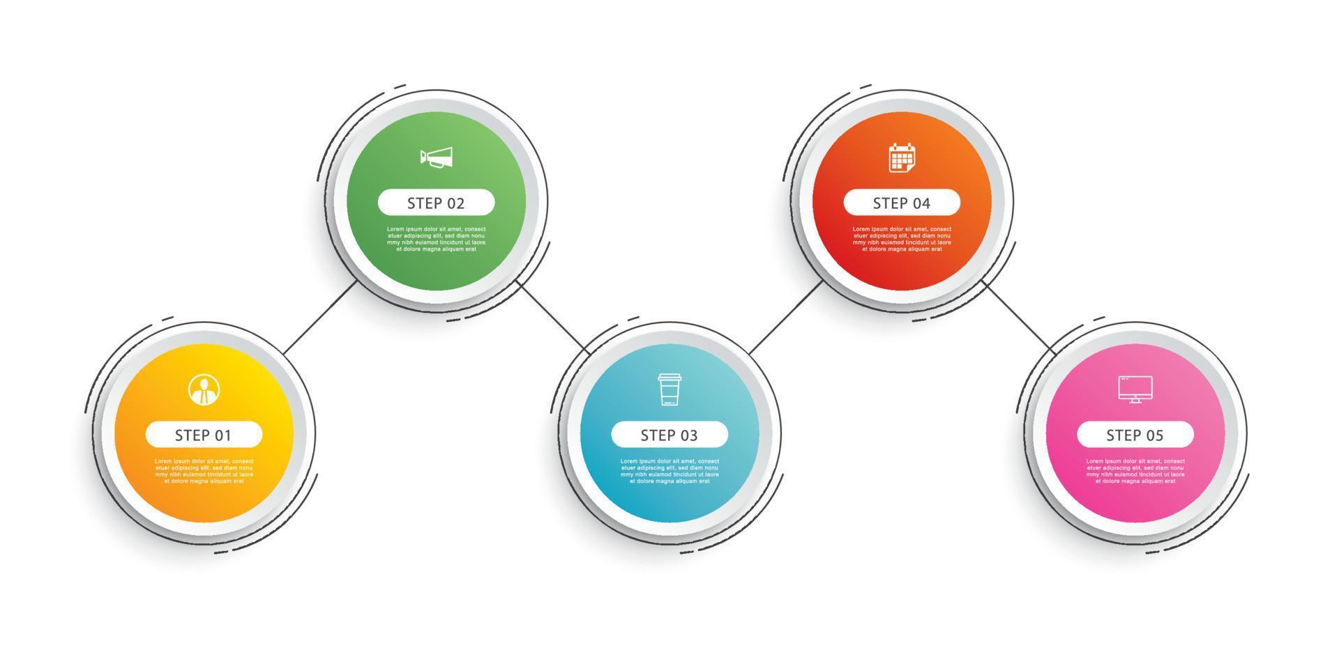 Infographics circle timeline with 5 number thin line data template. Vector illustration abstract background.