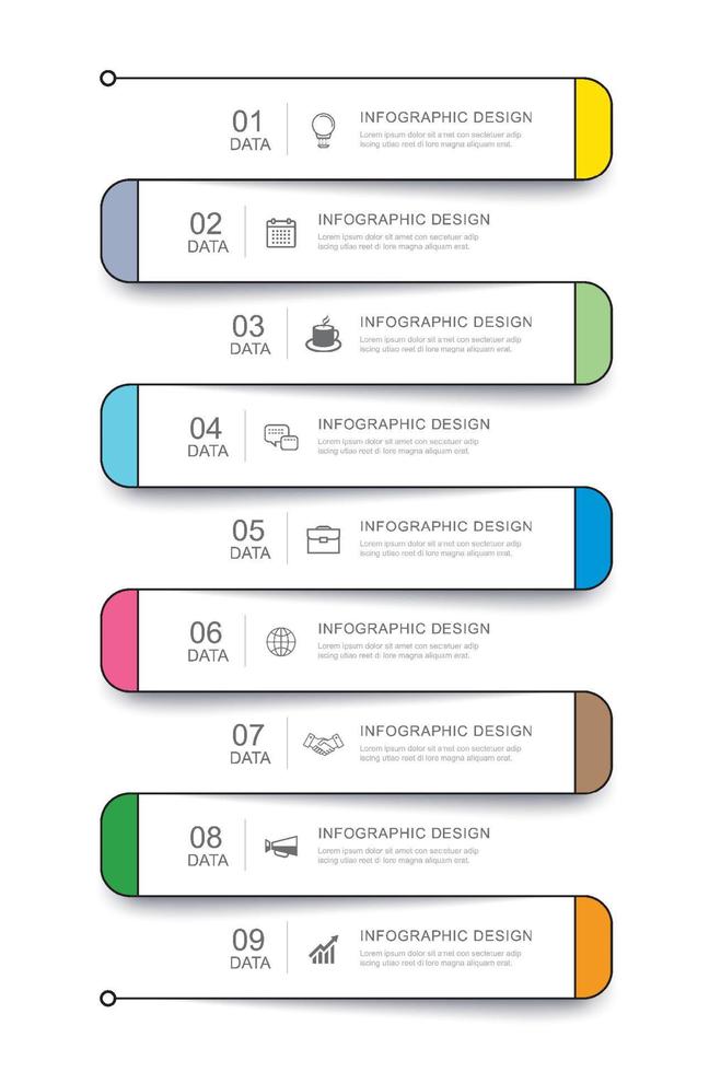9 data infographics tab thin line index template. Vector illustration abstract square infographic background.