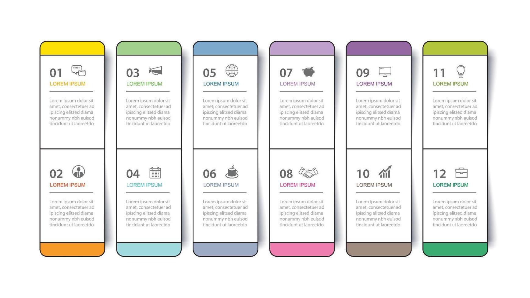 12 data infographics tab thin line index template. Vector illustration abstract square infographic background.