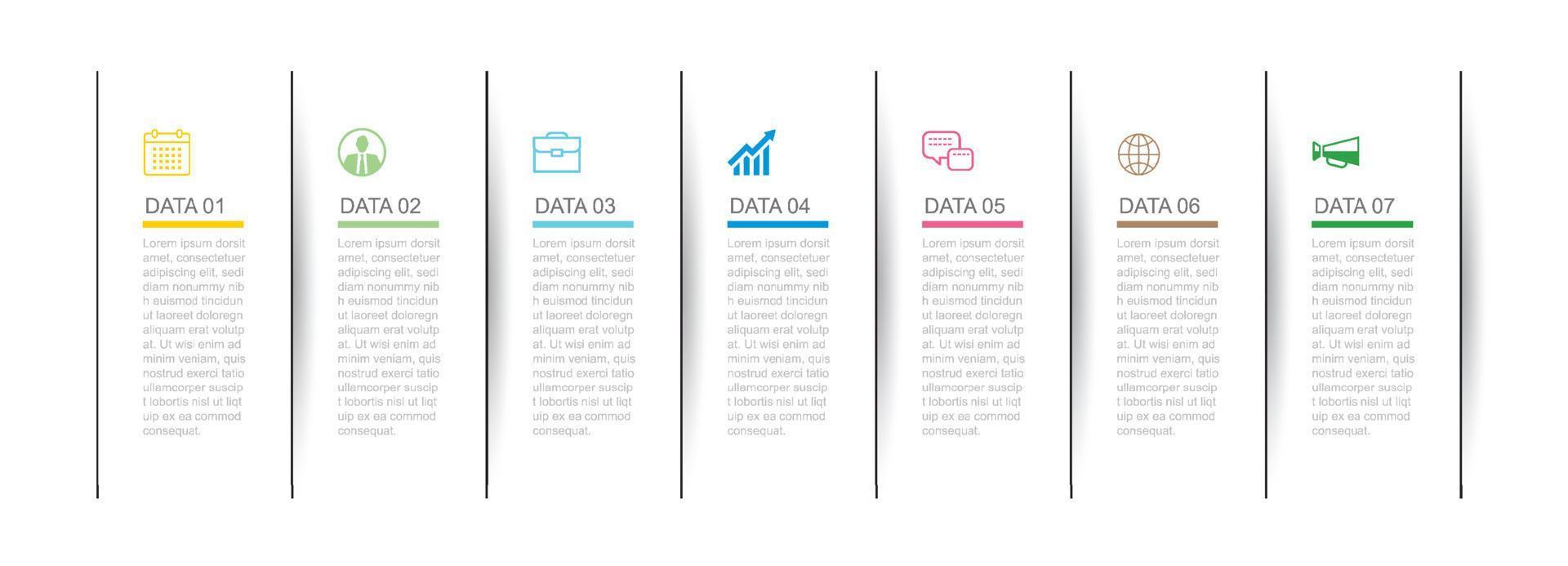 7 data infographics tab thin line index template. Vector illustration abstract square infographic background.