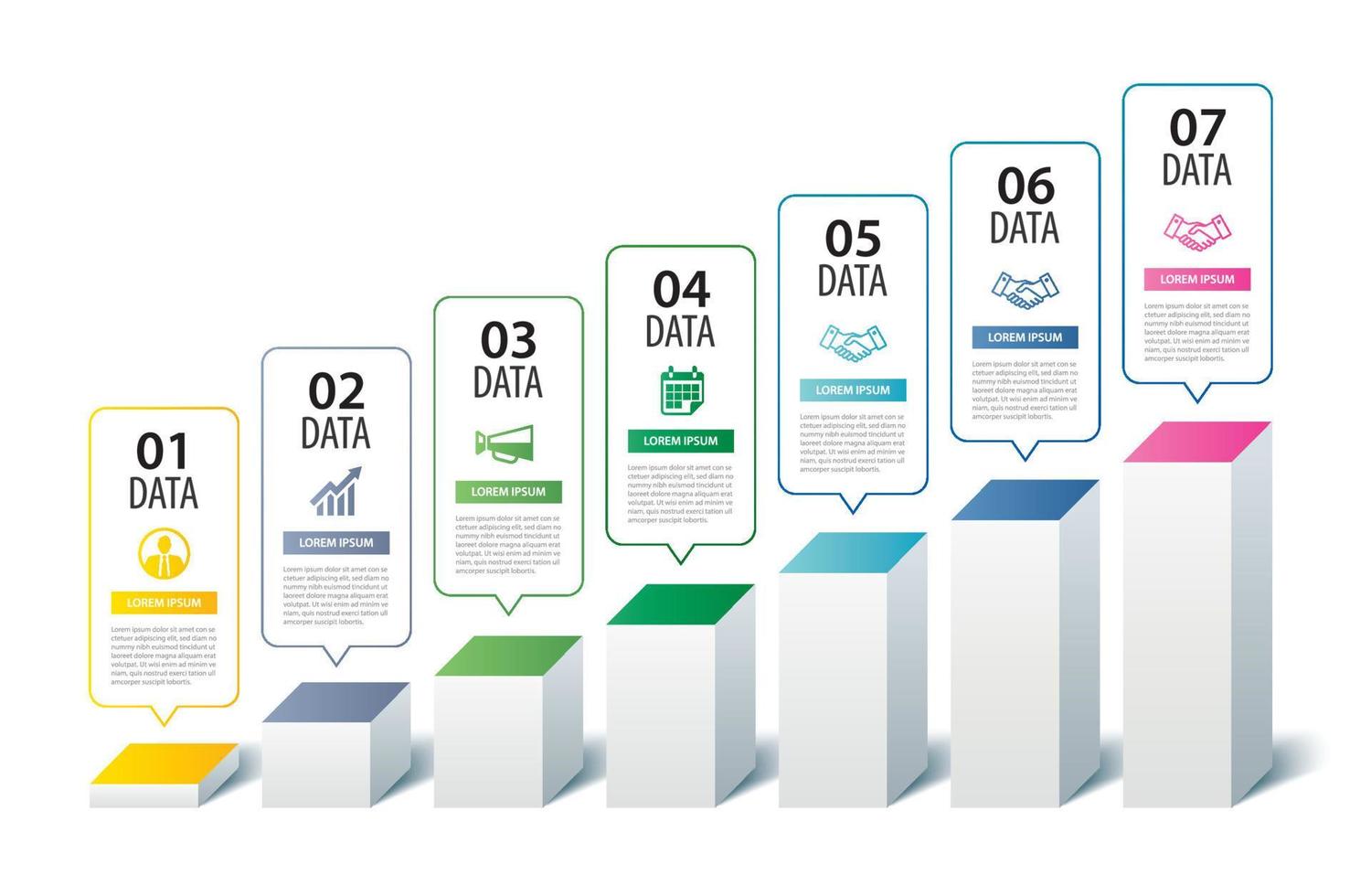 7 data infographics square index template. Vector illustration abstract background.