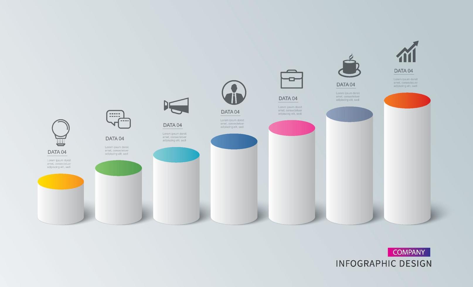 Infographics  cylinder timeline with 7 number data template. Vector illustration abstract background.