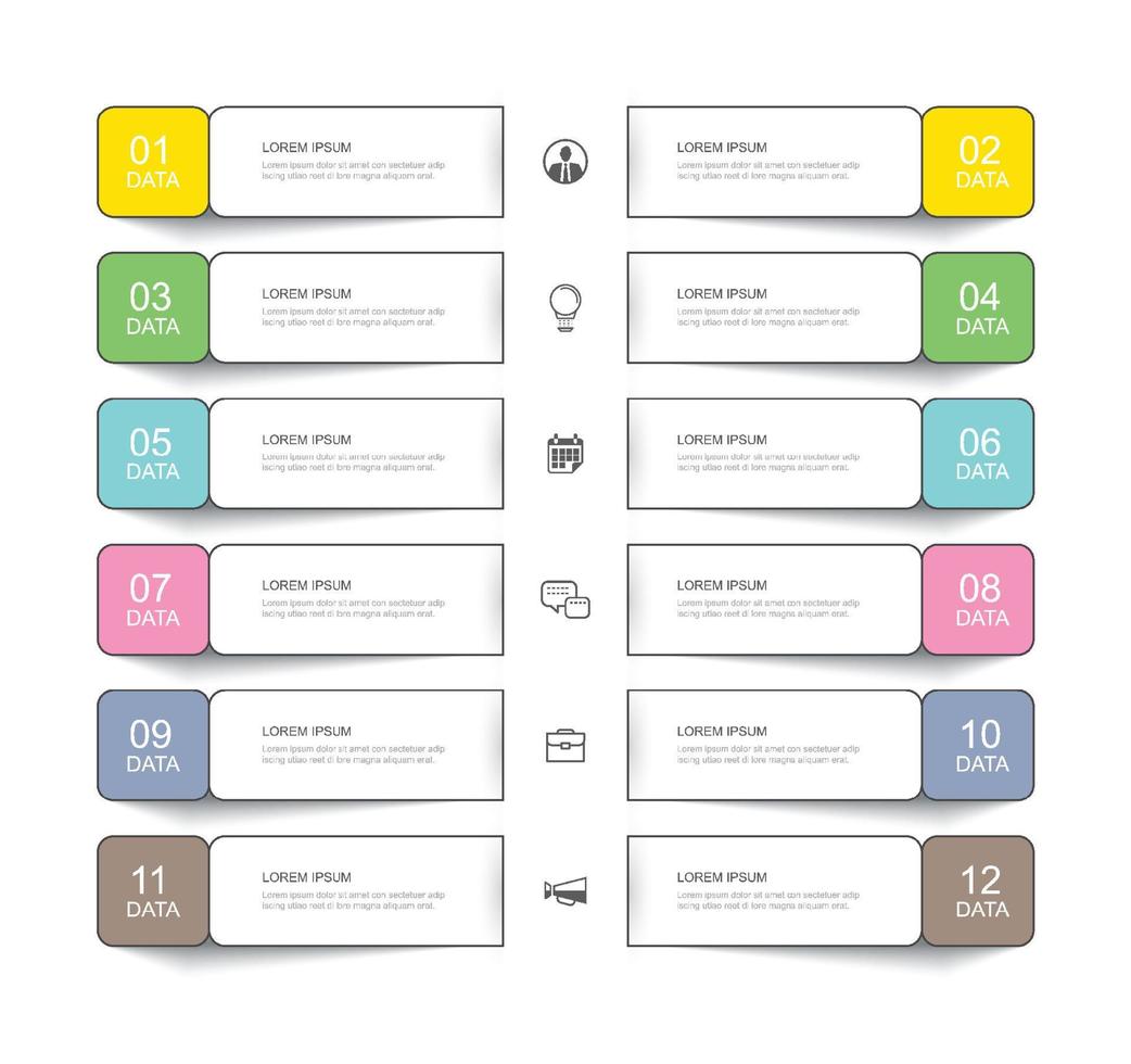 12 data infographics tab thin line index template. Vector illustration abstract square infographic background.