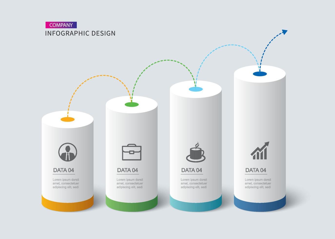 Infographics  cylinder timeline with 4 number data template. Vector illustration abstract background.