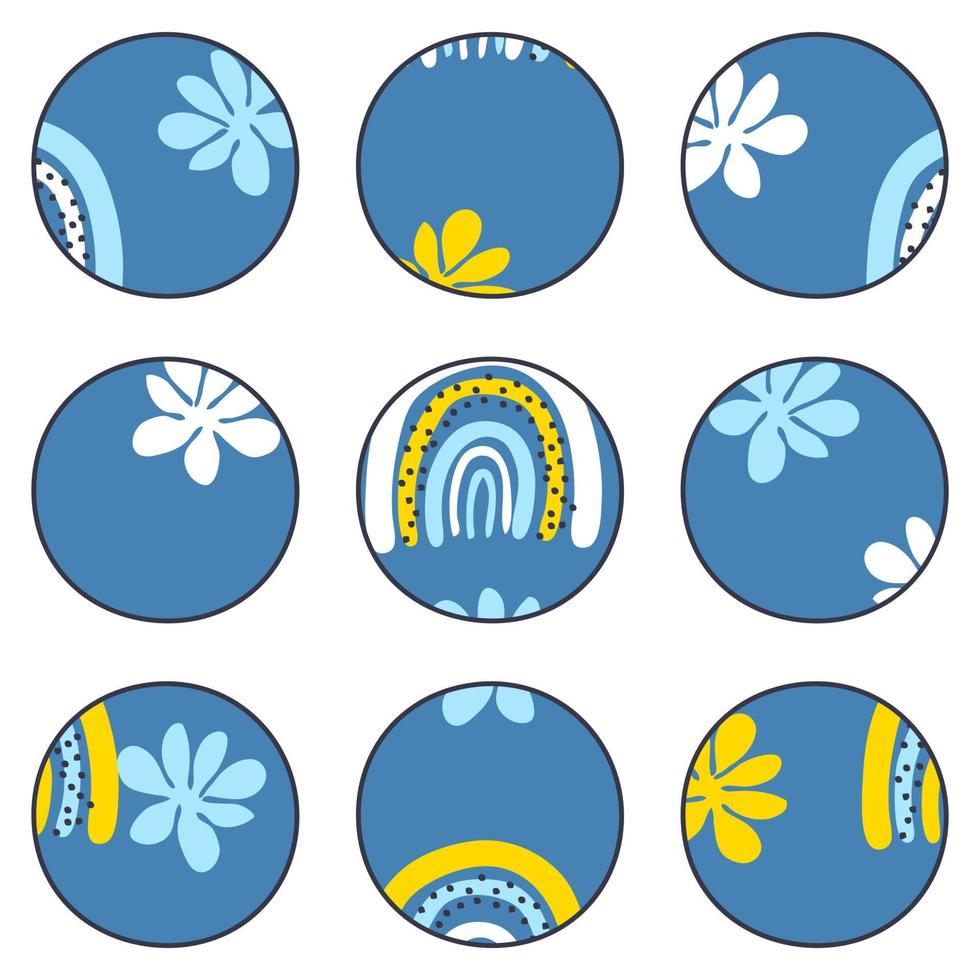 Story highlight icons set with abstract flowers and rainbows. vector