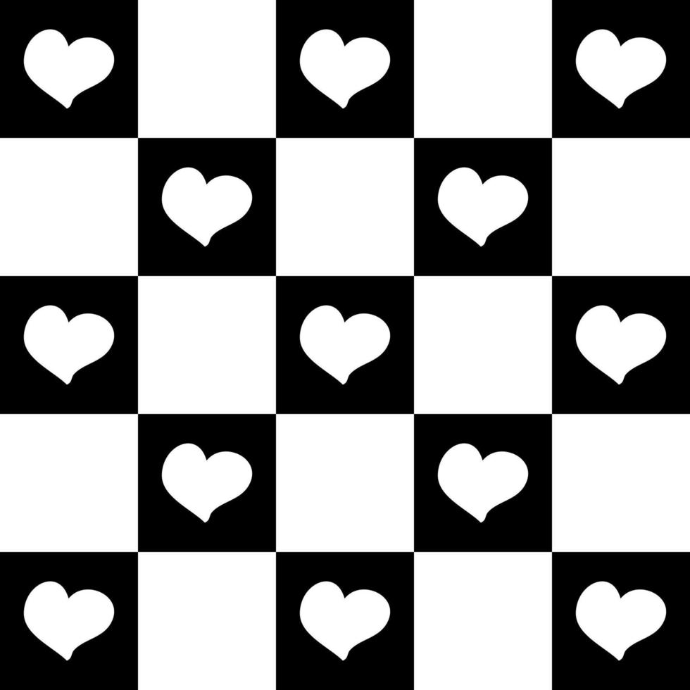 Monochrome pattern with simple hearts in 1970s style. vector