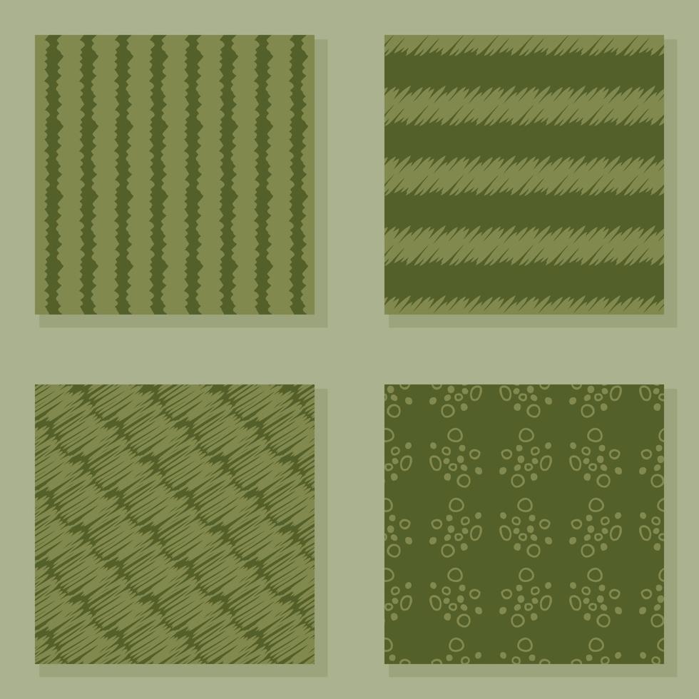 Grunge striped and spotted abstract seamless pattern colection in green matcha color. vector