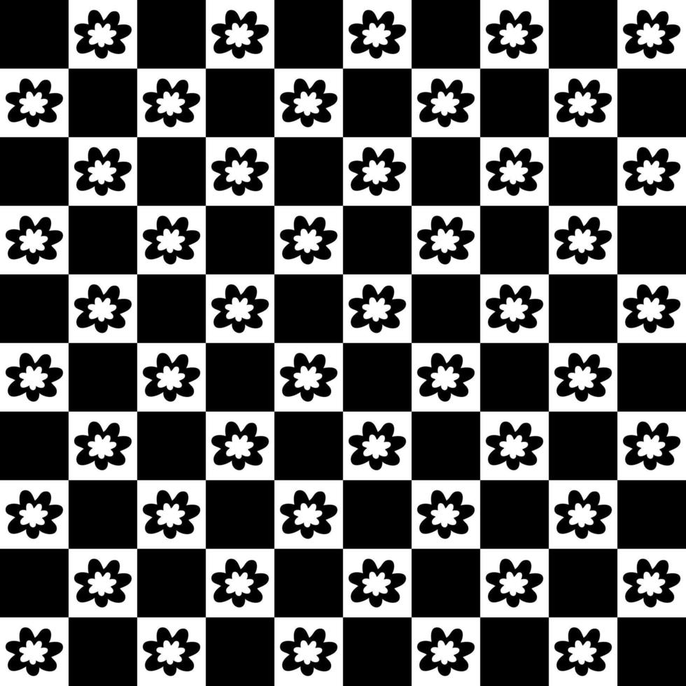 Monochrome flowers hippy aesthetic seamless pattern. vector