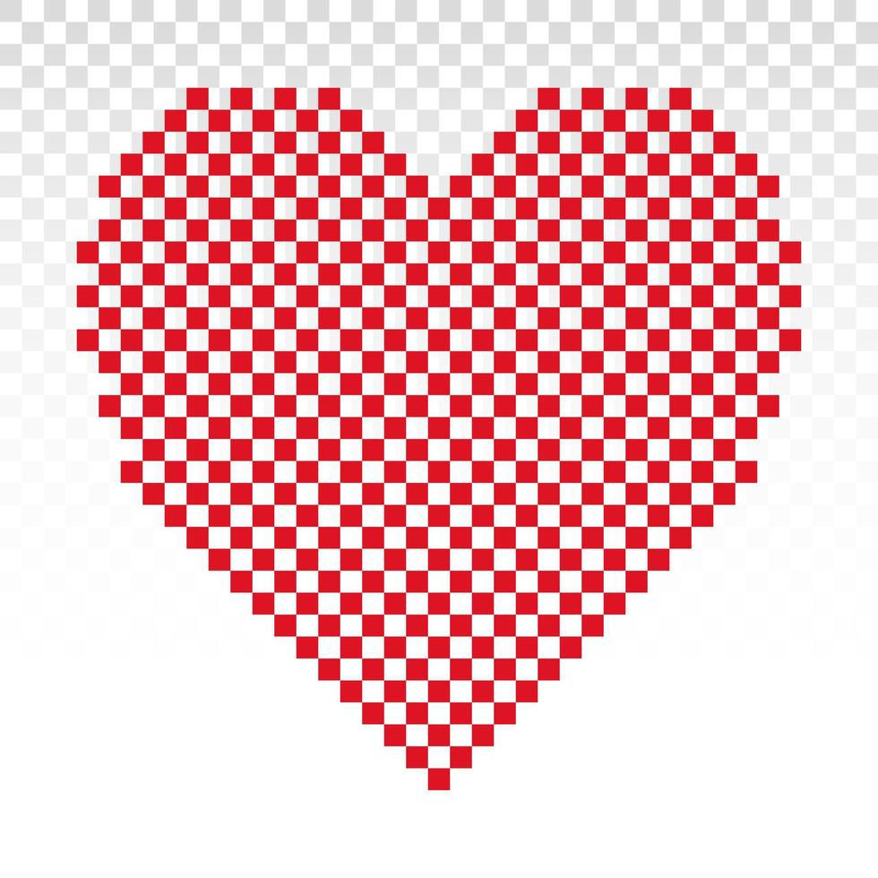 Red pixel heart or pixelated hearts flat vector icon for apps and website