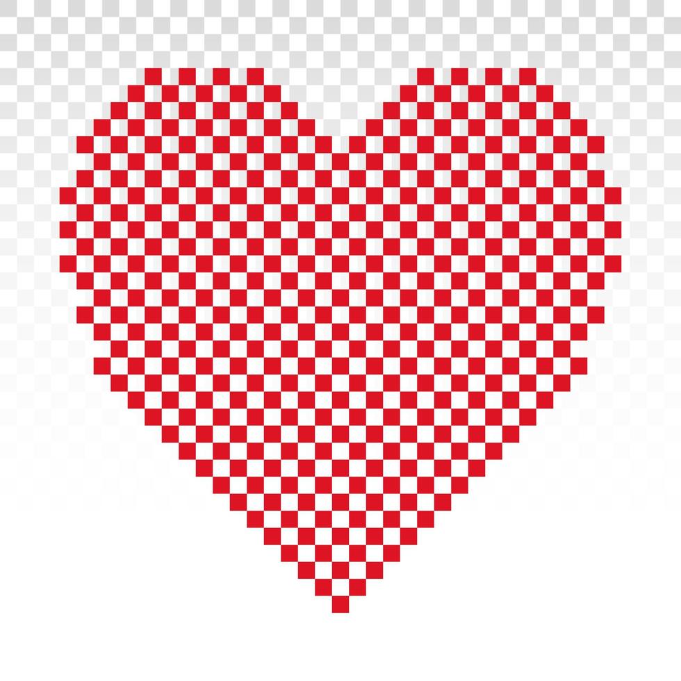 Red pixel heart or pixelated hearts flat vector icon for apps and website