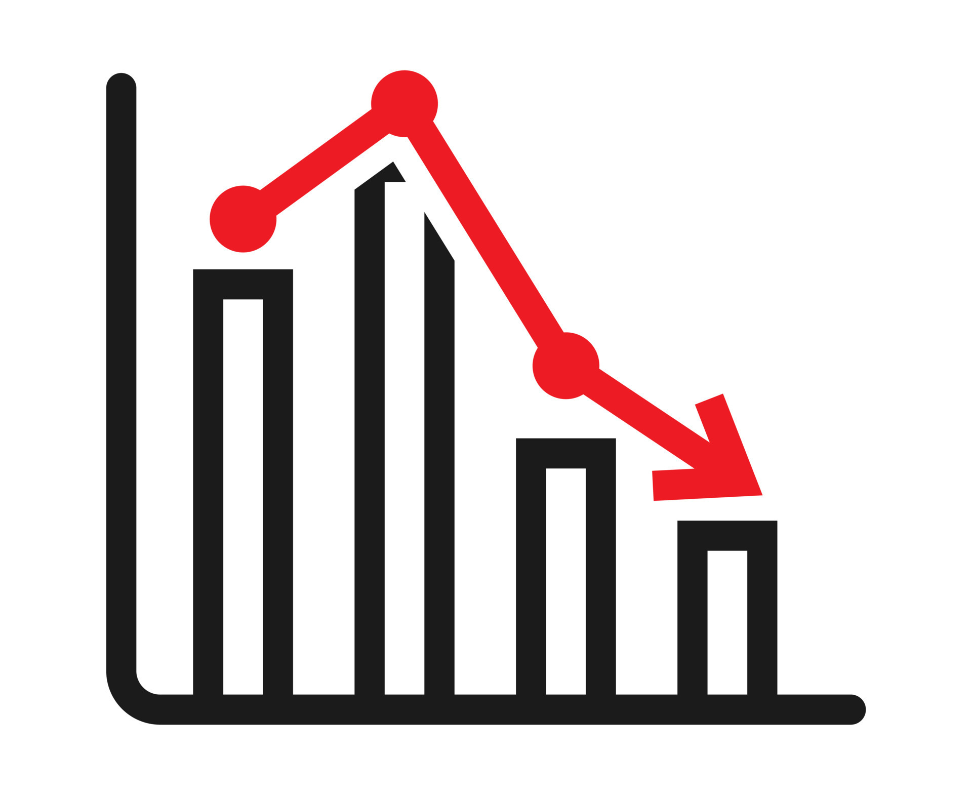 Recession or stock market crash line art icon for apps or websites