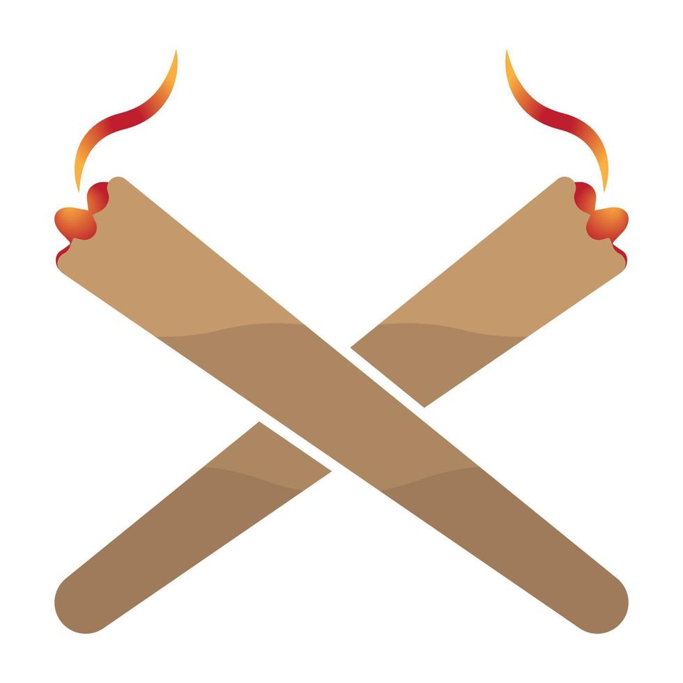Crossed the marijuana joints or cannabis spliff cigarette flat vector color icon.