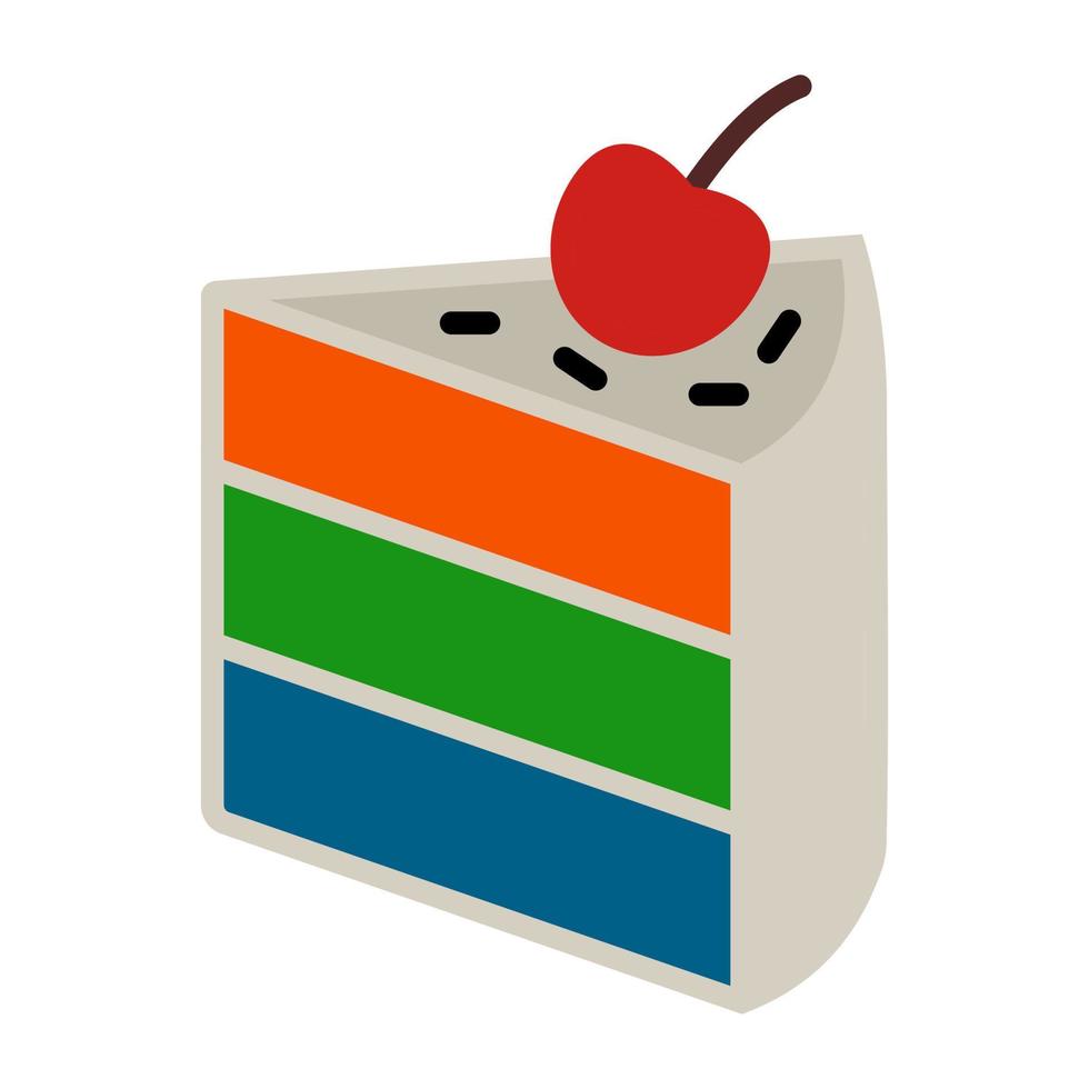 slice of rainbow layer cake with cherry fruit for apps and websites vector