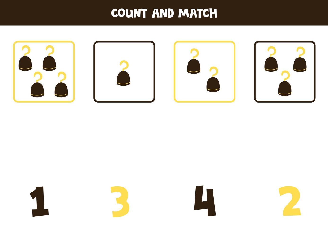 Counting game for kids. Count all pirate hooks and match with numbers. Worksheet for children. vector