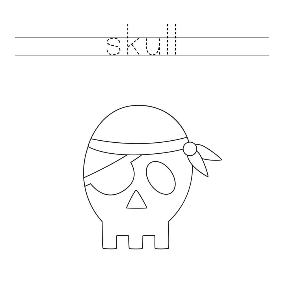 Trace the letters and color skull. Handwriting practice for kids. vector