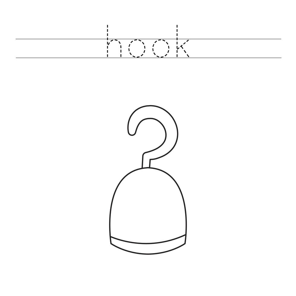 Trace the letters and color hook. Handwriting practice for kids. vector