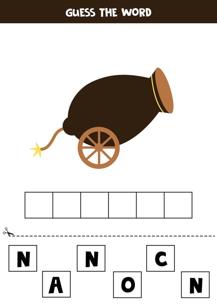 Spelling game for kids. Cartoon cannon. vector