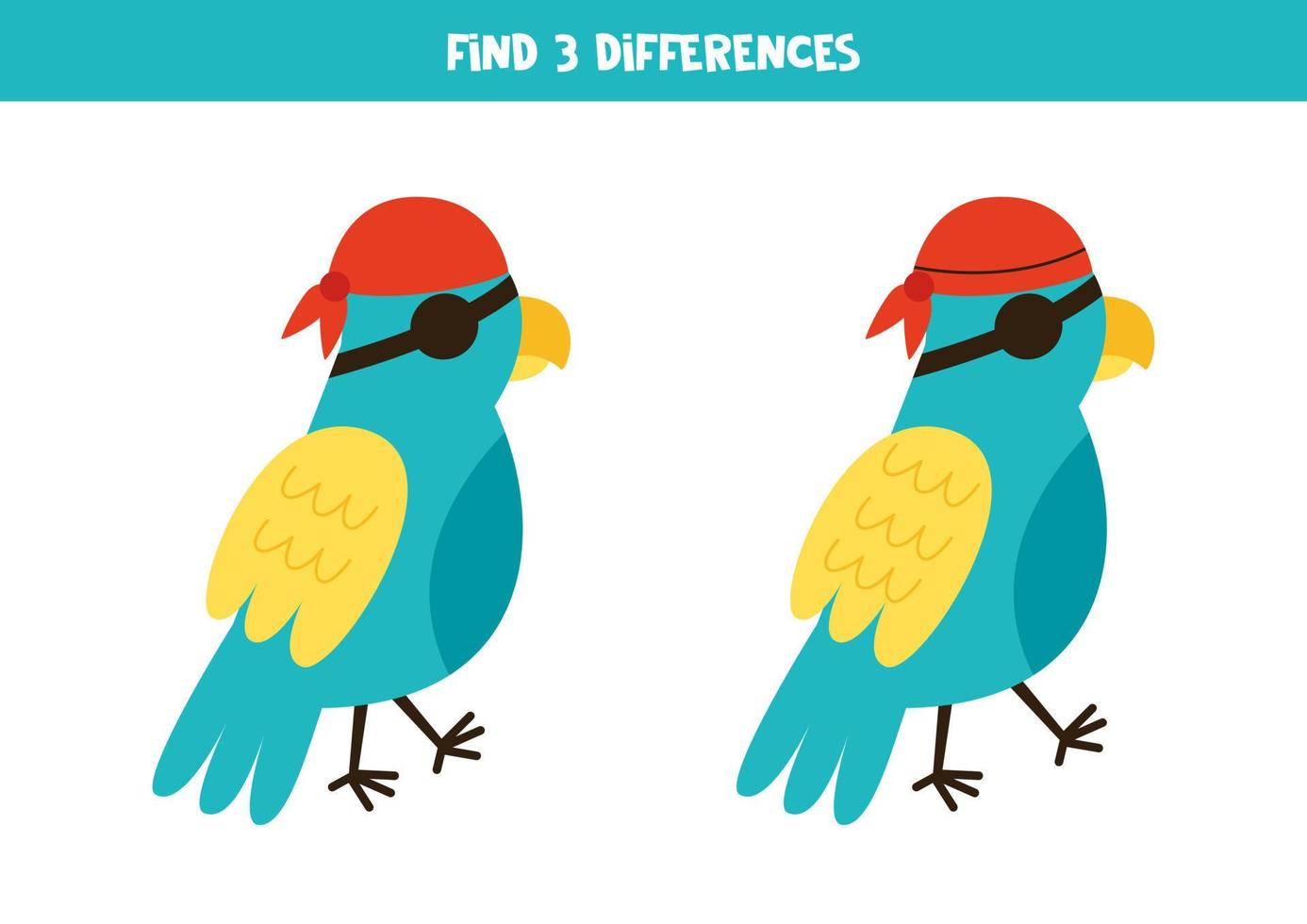 Find 3 differences between two pirate parrots. vector
