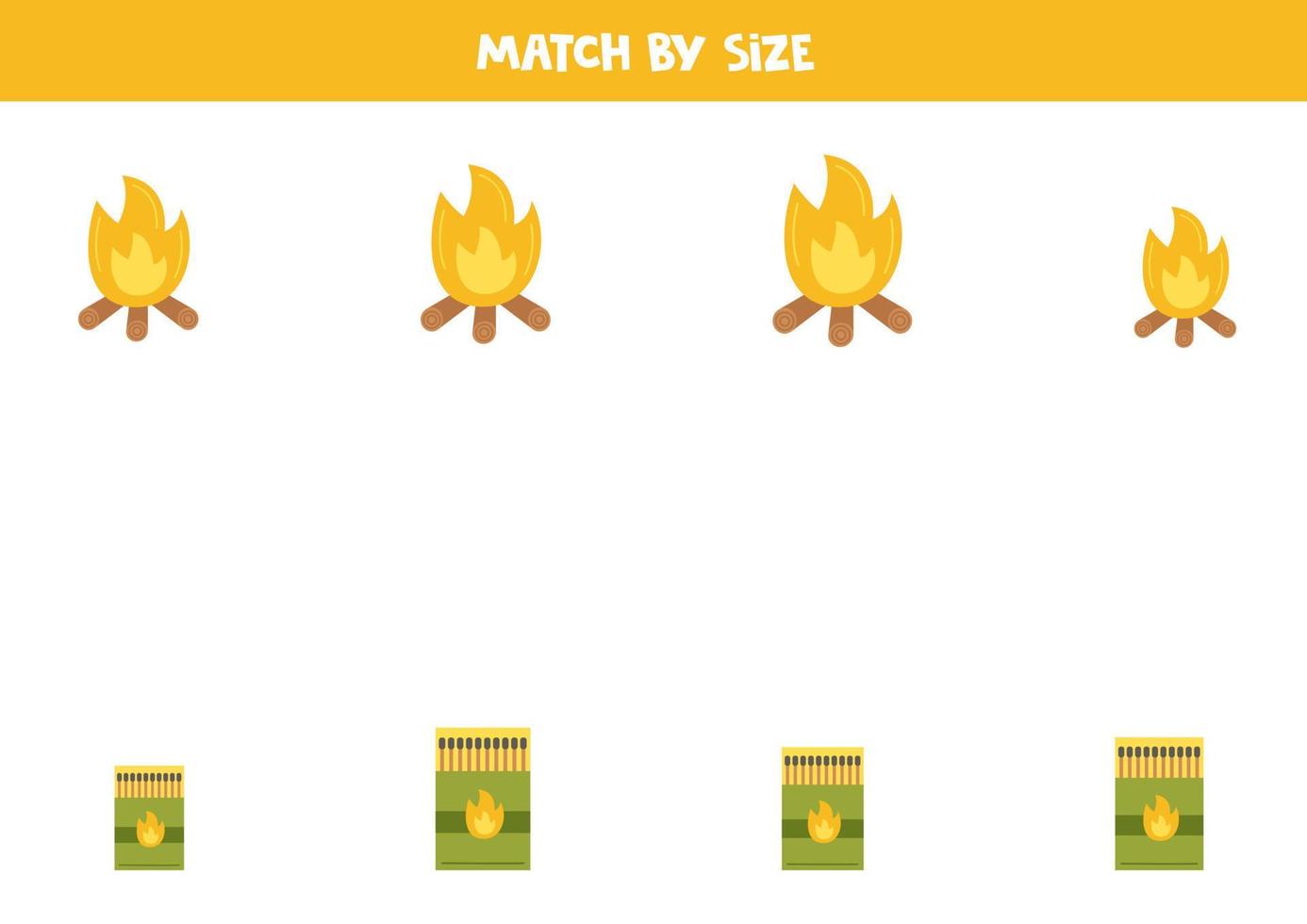 Matching game for preschool kids. Match matches and bonfire by size. vector