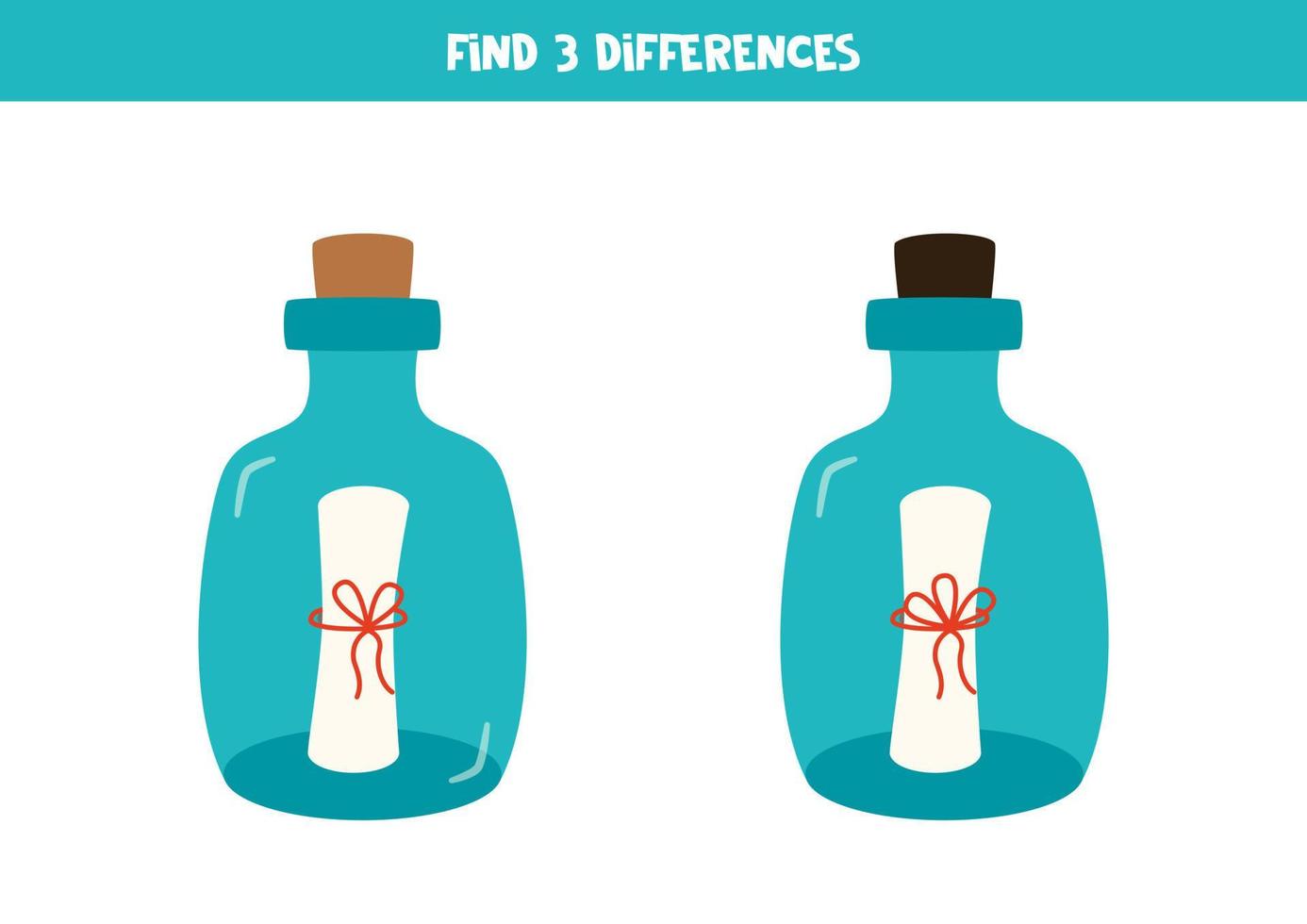 Find 3 differences between two bottles with note. vector