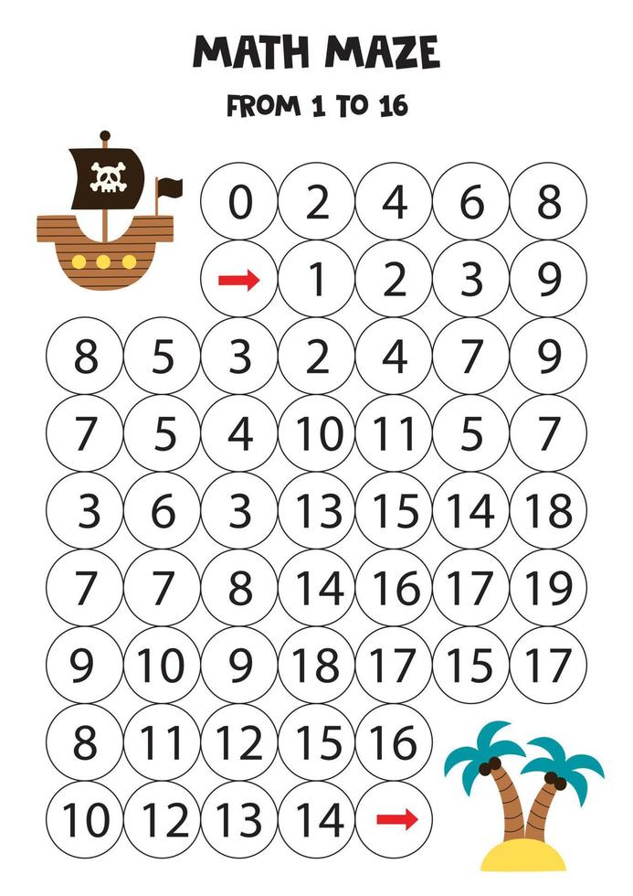 Get pirate ship to the treasure island by counting to 16. vector